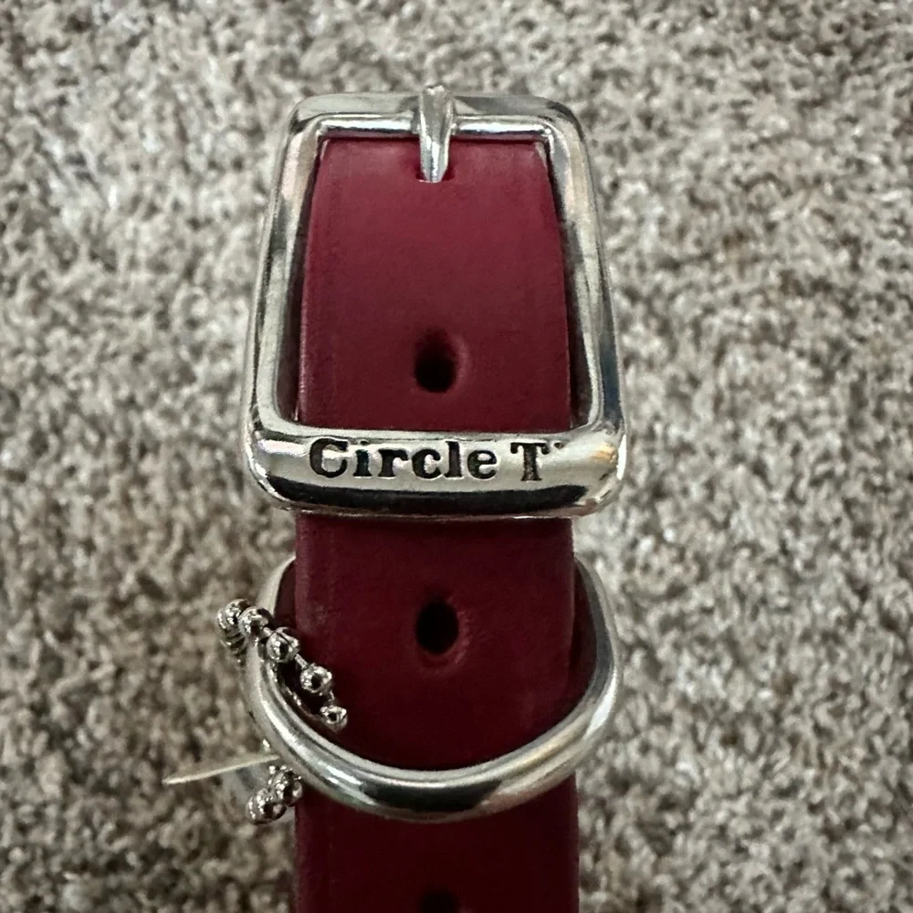 Circle T Dog Collar Latigo Rolled Cranberry Red Leather 18”
